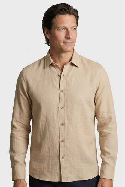 Mens Regular Fit Sand Linen Shirt