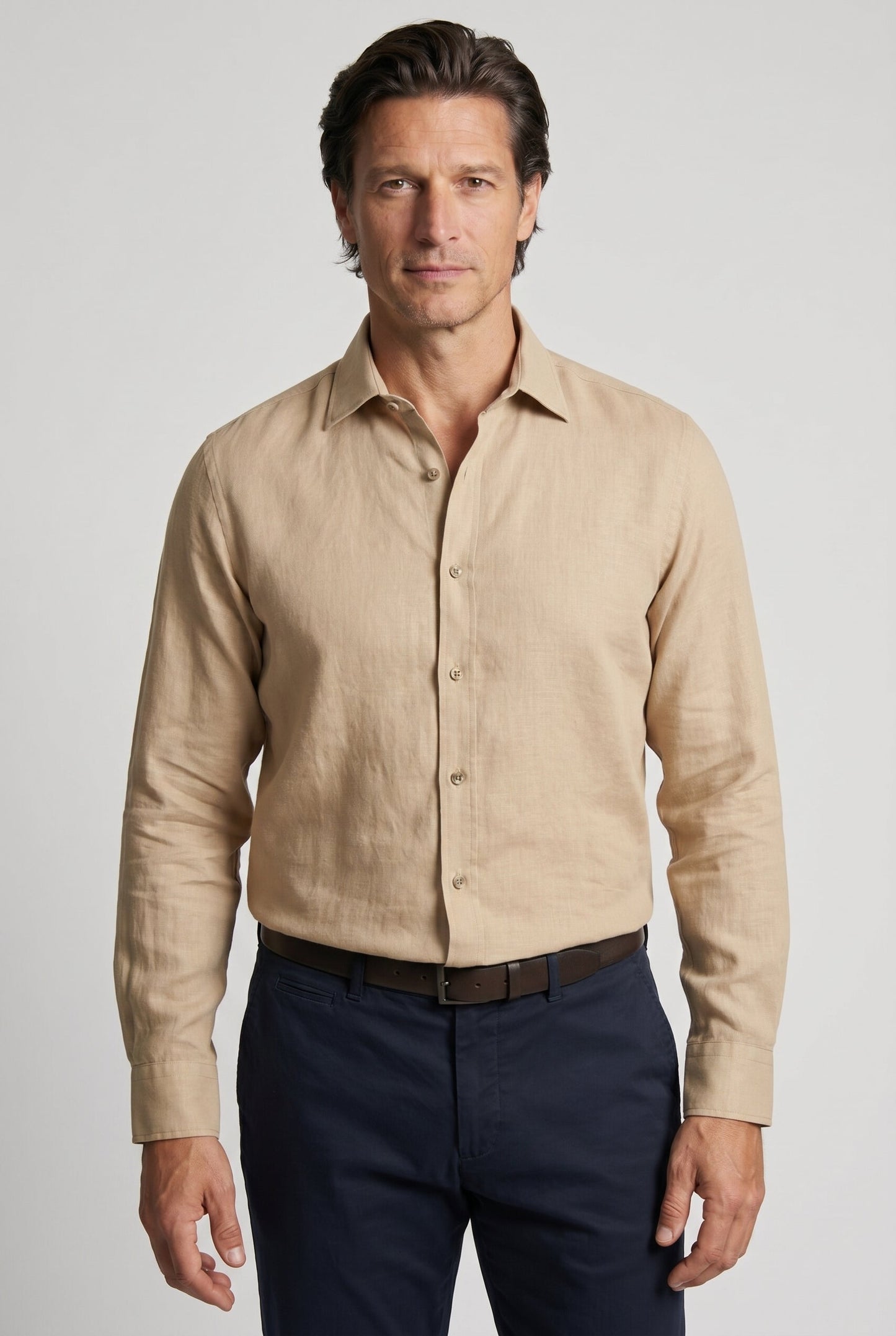 Sand-colored Linen Shirt for Men - Regular Fit in 100% Linen