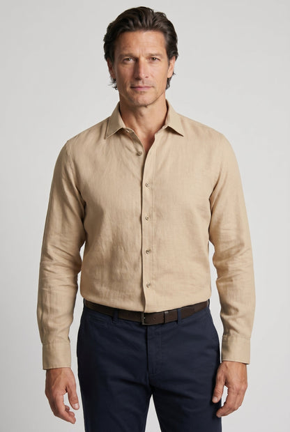 Mens Regular Fit Sand Linen Shirt