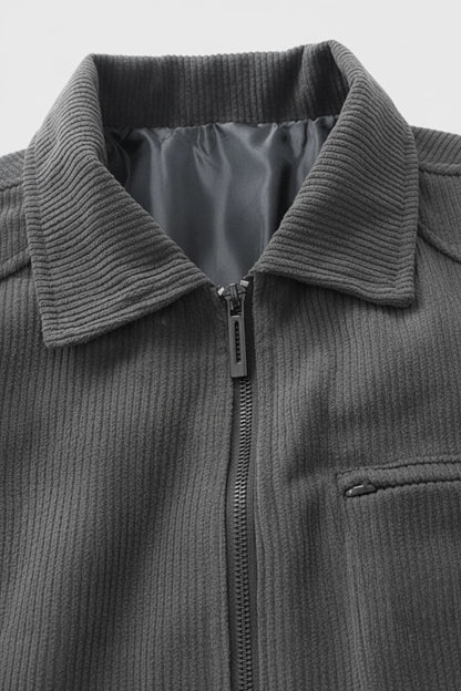 Mens Regular Fit Gray Polyester Corduroy Jacket