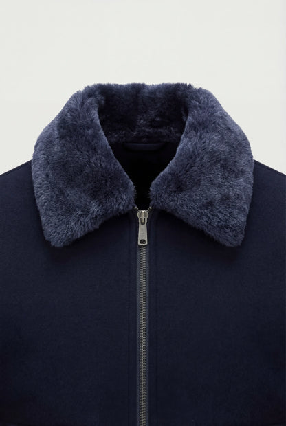Mens Premium Navy Polyester Bomber Jacket
