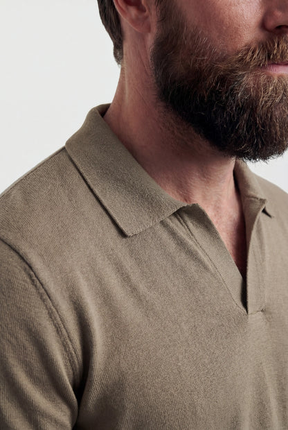 Mens Slim Fit Taupe Cotton Polo