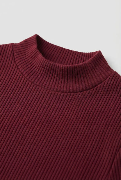 Mens Mock Neck Bordeaux Knit Tee