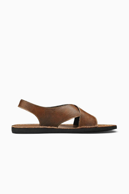 Mens Cross Strap Brown Leather Sandals