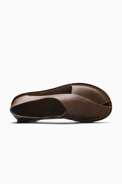 Mens Open Side Brown Leather Sandals