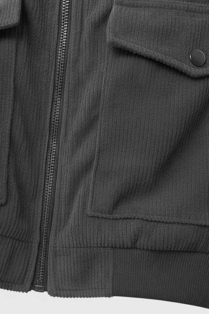 Mens Regular Fit Gray Polyester Corduroy Jacket