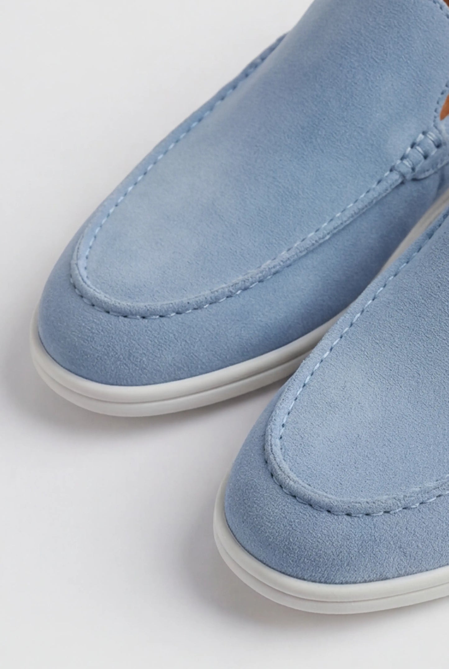 Men's Light Blue Slip-On Loafers in Suede for Everyday Use, Regular Fit
