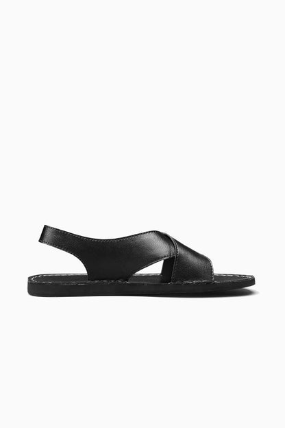 Mens Cross Strap Black Leather Sandals