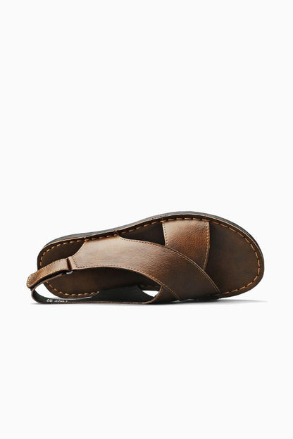 Mens Cross Strap Brown Leather Sandals