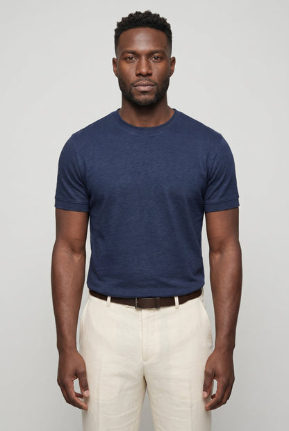 Mens Slim Fit Navy Blue Cotton Tee