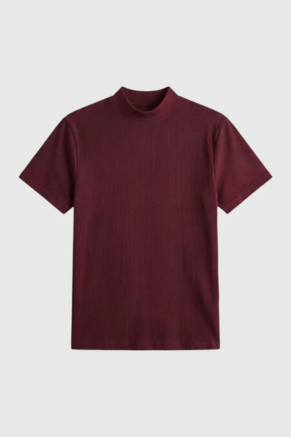 Mens Mock Neck Bordeaux Knit Tee