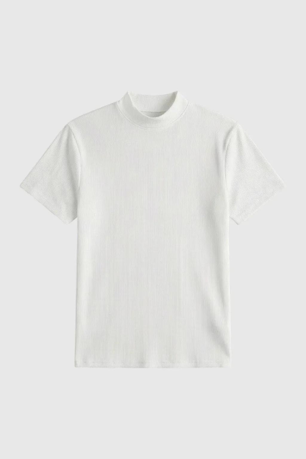 White Ribbed Mock Neck T-Shirt for Men - Slim Fit Knit