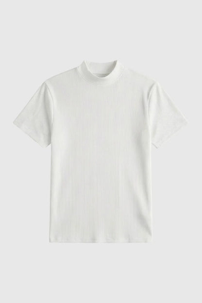 Mens Mock Neck White Knit Tee
