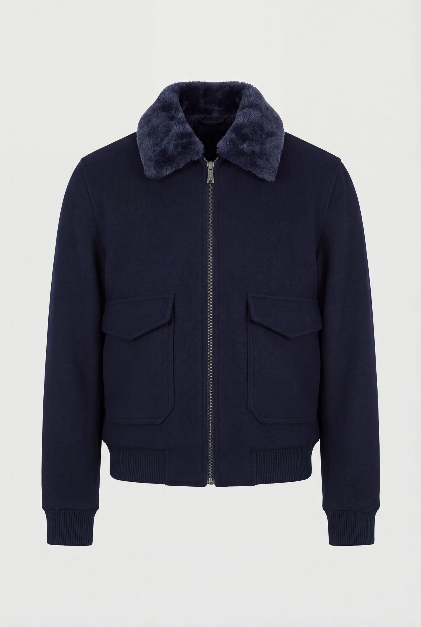 Men's Bomber Jacket - Navy - Premium Textile Fiber - Soft Collar & Zipper