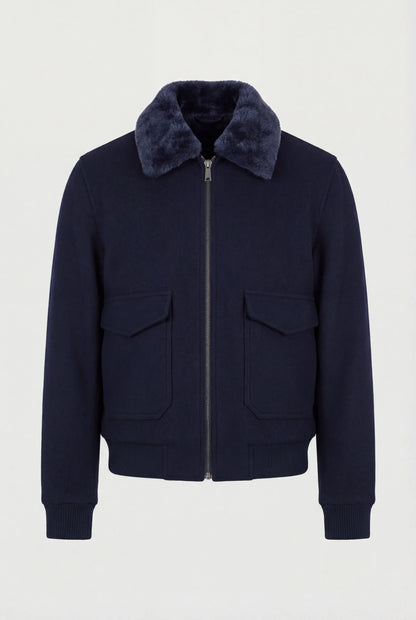 Mens Premium Navy Polyester Bomber Jacket