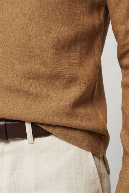 Mens Regular Fit Camel Linen Shirt