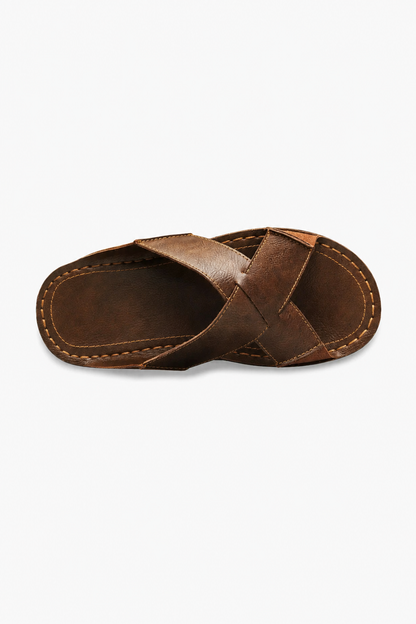 Mens Cross Strap Brown Leather Sandals