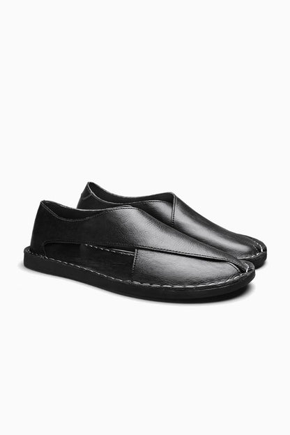 Mens Open Side Black Leather Sandals