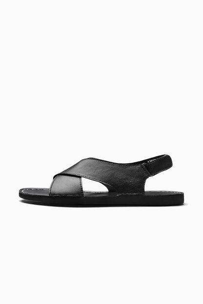 Mens Cross Strap Black Leather Sandals