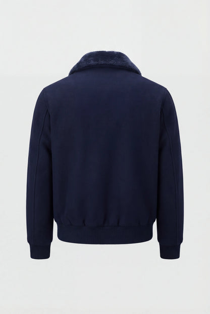 Mens Premium Navy Polyester Bomber Jacket