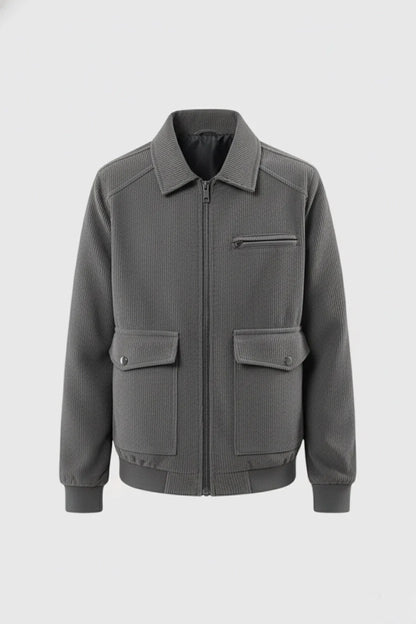 Mens Regular Fit Gray Polyester Corduroy Jacket