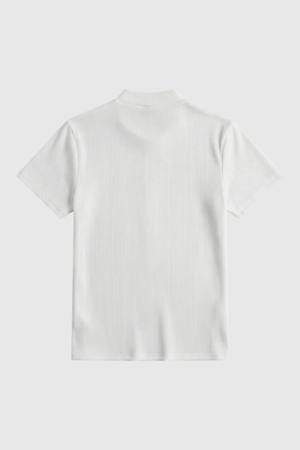 White Ribbed Mock Neck T-Shirt for Men - Slim Fit Knit