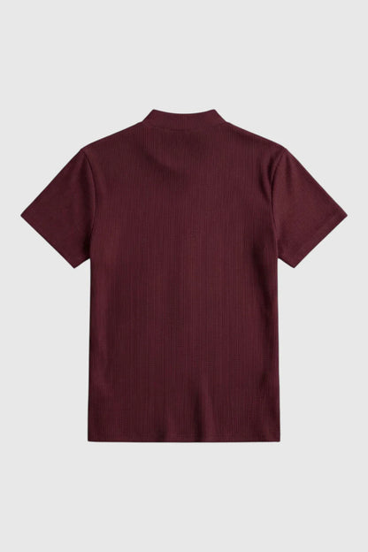 Mens Mock Neck Bordeaux Knit Tee