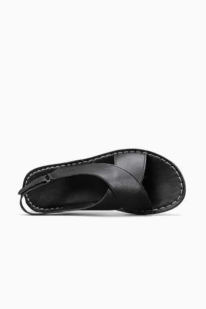 Mens Cross Strap Black Leather Sandals