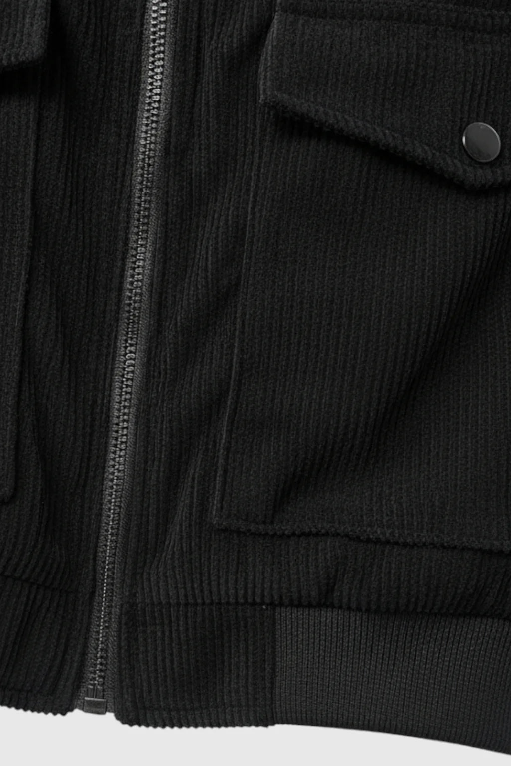 Men's Black Corduroy Jacket with Zipper in Regular Fit - Perfect for Everyday Wear
