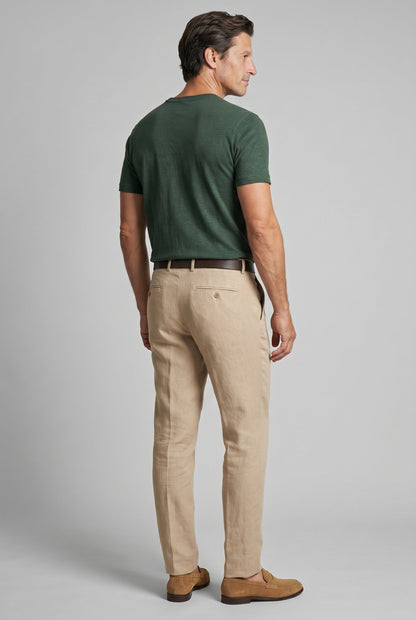 Mens Slim Fit Dark Green Linen Tee