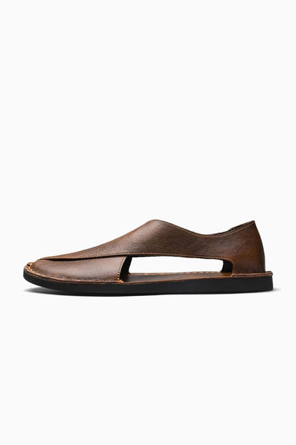 Mens Open Side Brown Leather Sandals