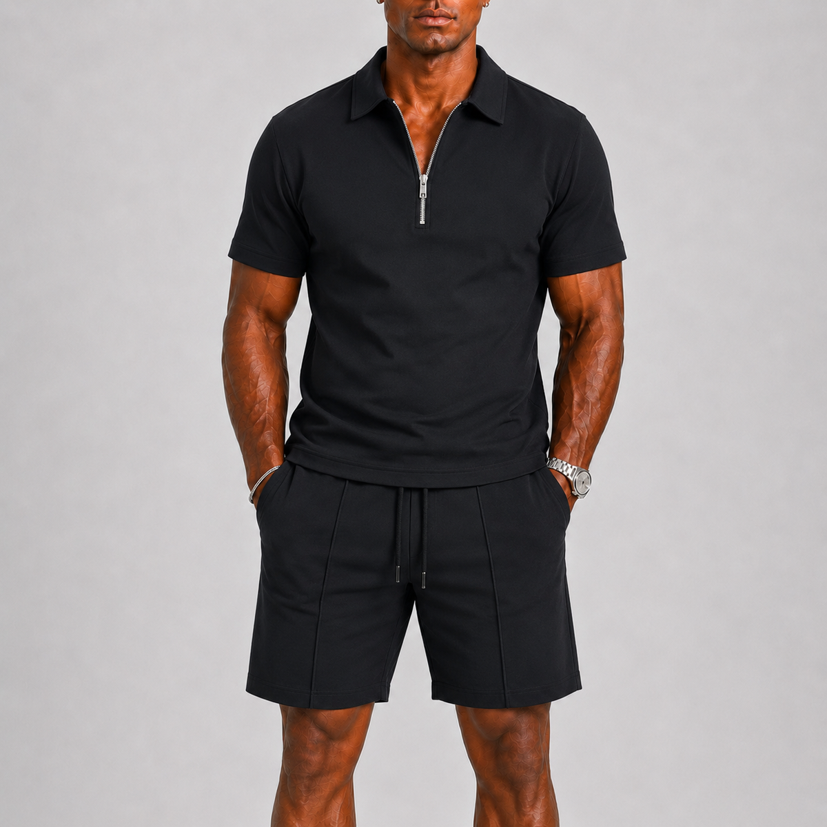 Men's Zip Polo and Shorts Summer Set – Smart Casual