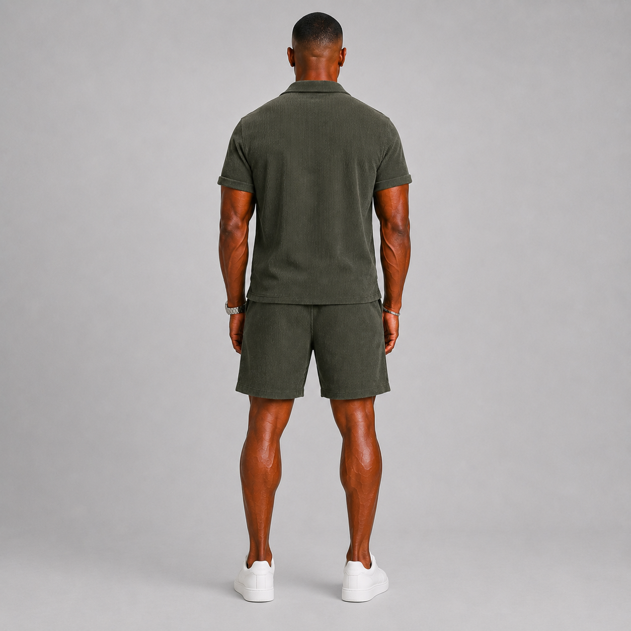 Men's Ribbed Co-ord Set with Shirt and Shorts – Summer Style