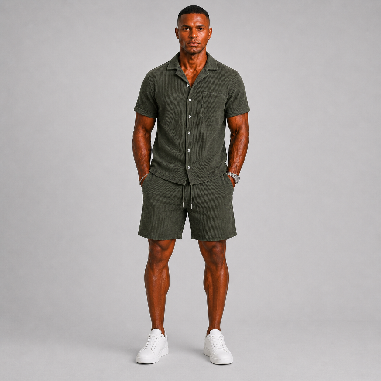 Men's Ribbed Co-ord Set with Shirt and Shorts – Summer Style