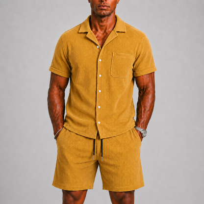 Men's Ribbed Co-ord Set with Shirt and Shorts – Summer Style