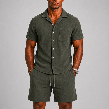 Men's Ribbed Co-ord Set with Shirt and Shorts – Summer Style