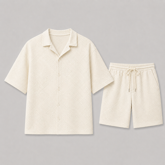 Men's Checked-Texture Shirt and Shorts Summer Set
