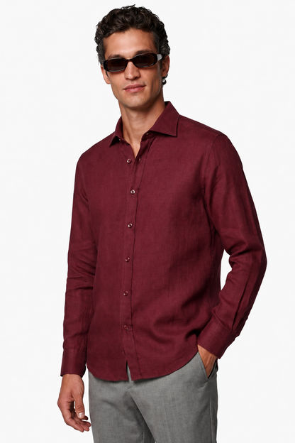 Mens Regular Fit Bordeaux Microfiber Shirt