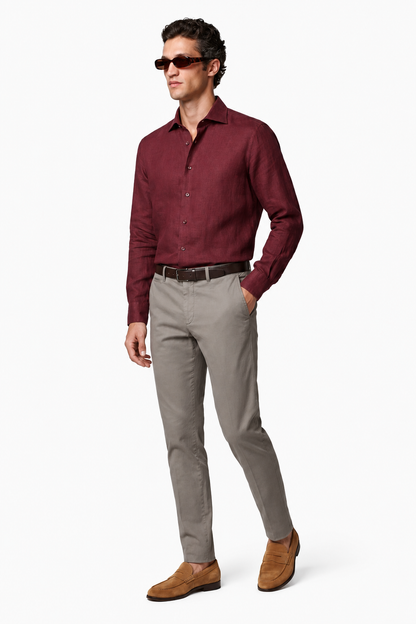 Mens Regular Fit Bordeaux Microfiber Shirt