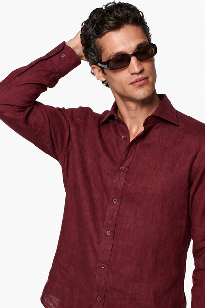 Mens Regular Fit Bordeaux Microfiber Shirt