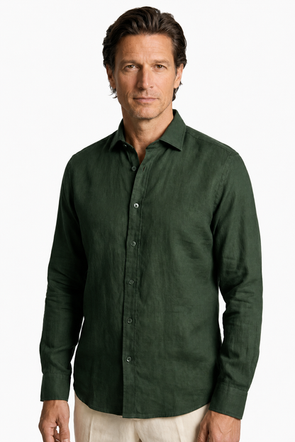 Mens Regular Fit Dark Green Microfiber Shirt