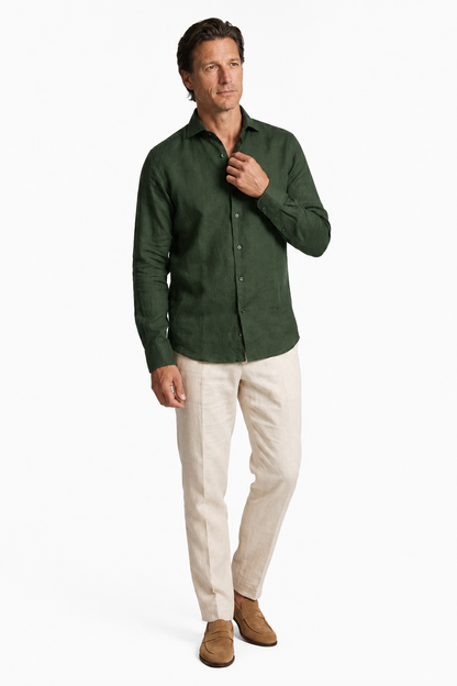 Mens Regular Fit Dark Green Microfiber Shirt