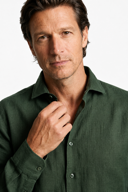 Mens Regular Fit Dark Green Microfiber Shirt