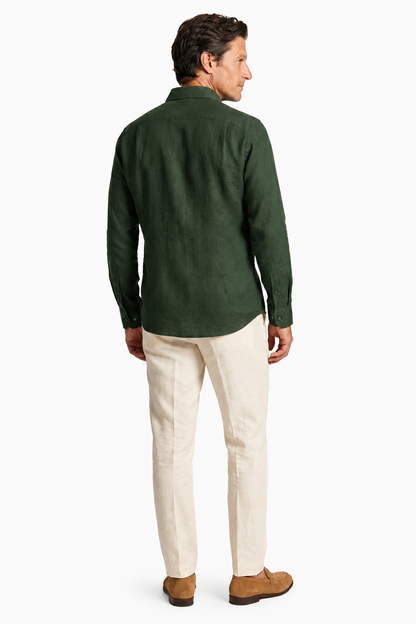 Mens Regular Fit Dark Green Microfiber Shirt