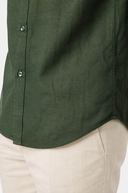 Mens Regular Fit Dark Green Microfiber Shirt