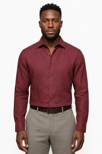 Mens Regular Fit Bordeaux Microfiber Shirt