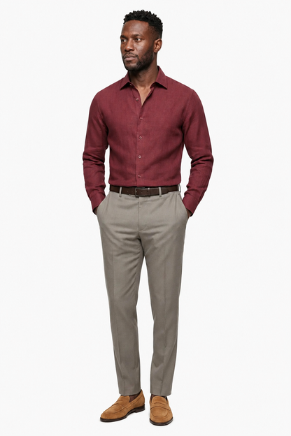 Mens Regular Fit Bordeaux Microfiber Shirt