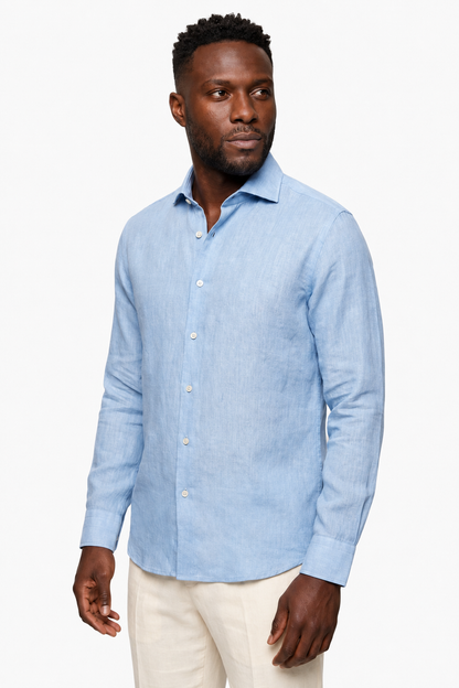 Mens Regular Fit Light Blue Polyester Shirt