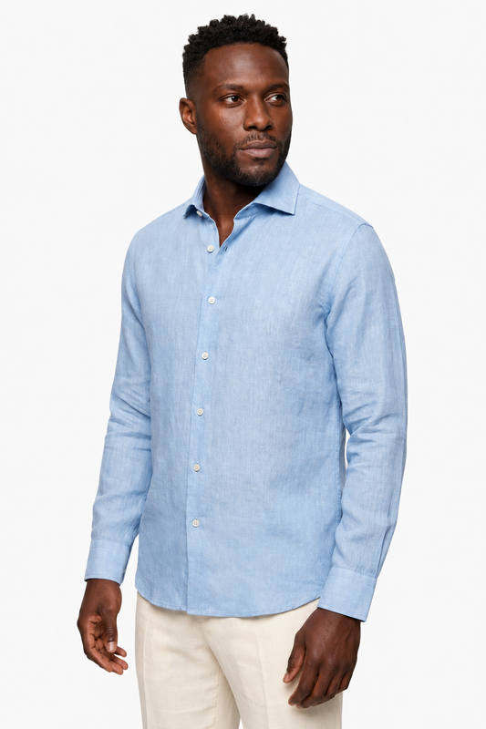 Men's Shirt: Light Blue Regular Fit in Premium Polyester