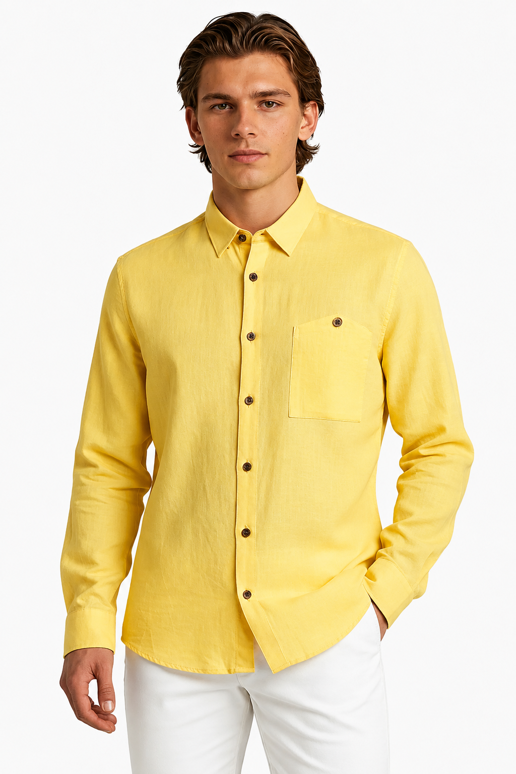 Men's Linen Shirt – Light Yellow Regular Fit in 100% Linen for Style & Comfort